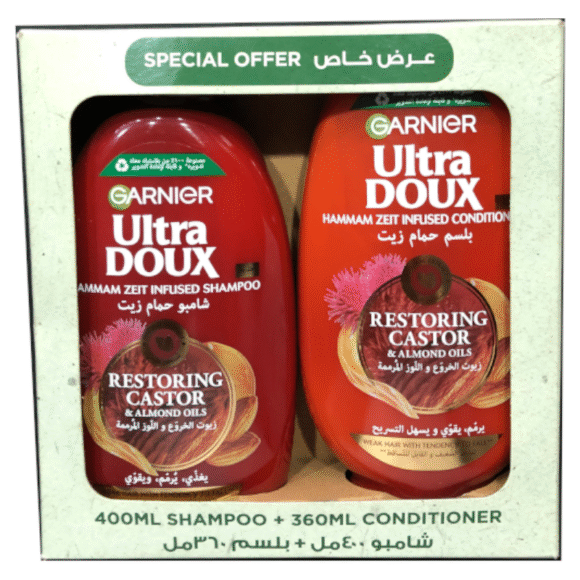 Garnier Ultra Doux Castor & Almond Oils Shampoo 400ml & Conditioner 400ml Value Pack
