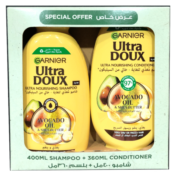 Garnier Ultra Doux Avocado & Shea Butter Shampoo 400ml & Conditioner 360ml Value Pack