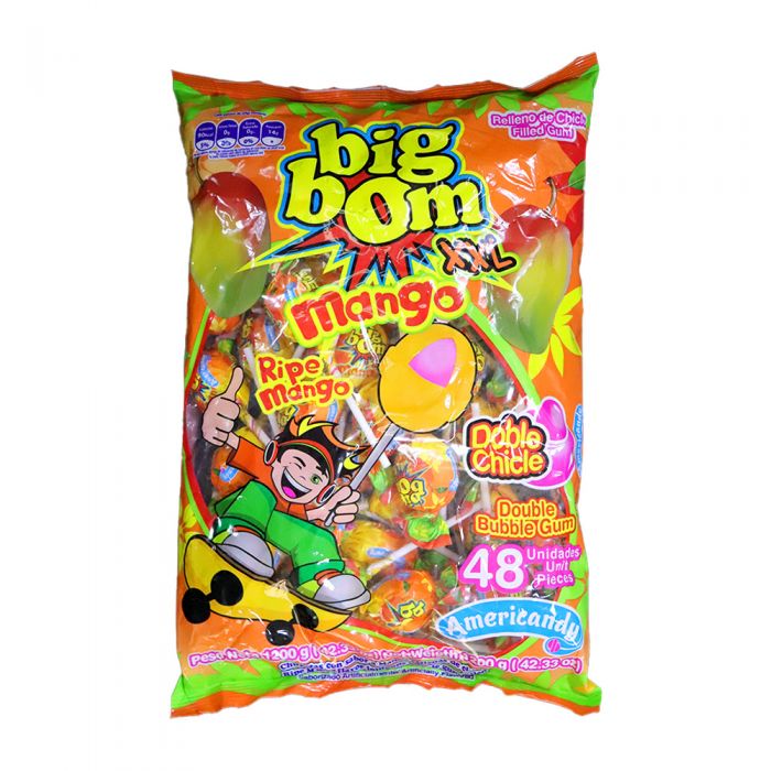 BIG BOM XXL Mango Lollipop 48 Pieces Pack 1 Big Bom Lollipop Mango