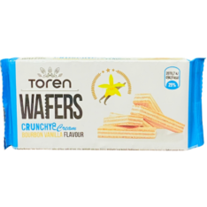 Toren Wafers Crunchy & Cream – Bourbon Vanilla Flavour, Crispy wafer layers filled with smooth bourbon vanilla cream for a rich and classic taste.